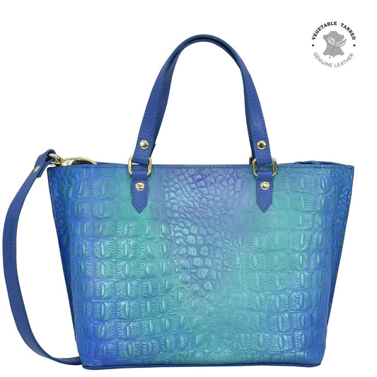 Anuschka Croc Embossed Leather Medium Tote - 693 Teal