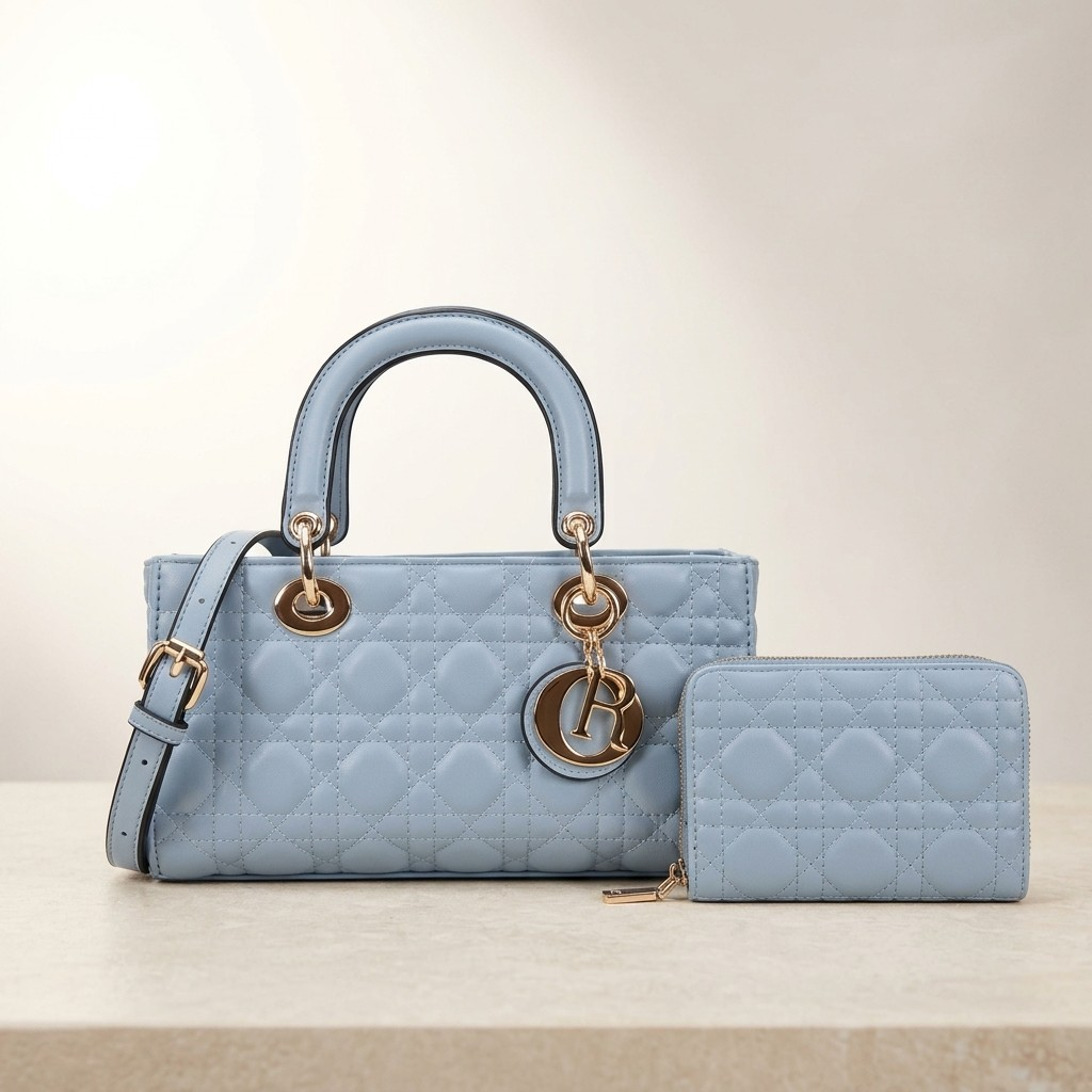Luxe Quilted Sky Tote/crossbodySet