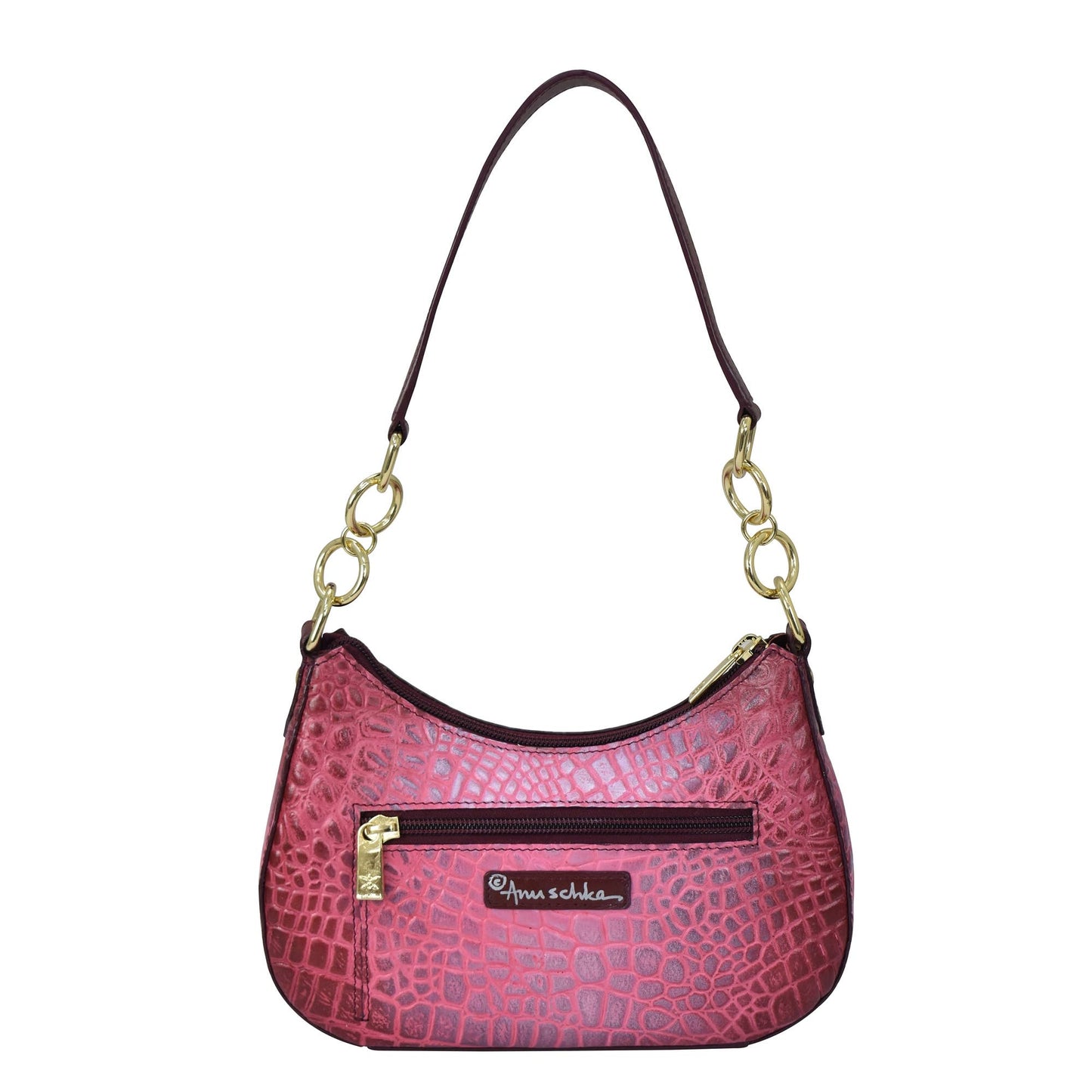 Anuschka Croc Embossed Leather Small Convertible Hobo - 701 Pink