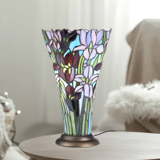 13.5"H Tiffany-Style Floral Vase Stained Glass Table Lamp