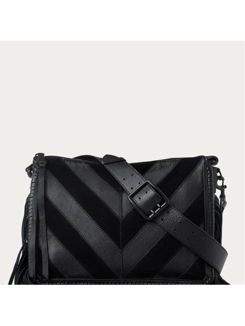 Aimee Kestenbergh Black Chevron Famous Fringe Large Crossbody