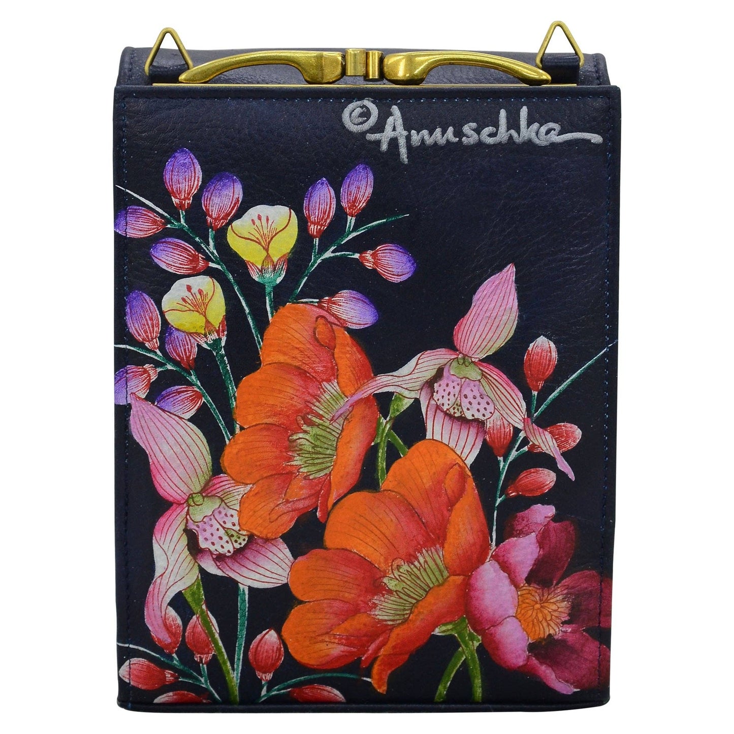 Hand-Painted Leather Triple Compartment Crossbody Organizer - 412