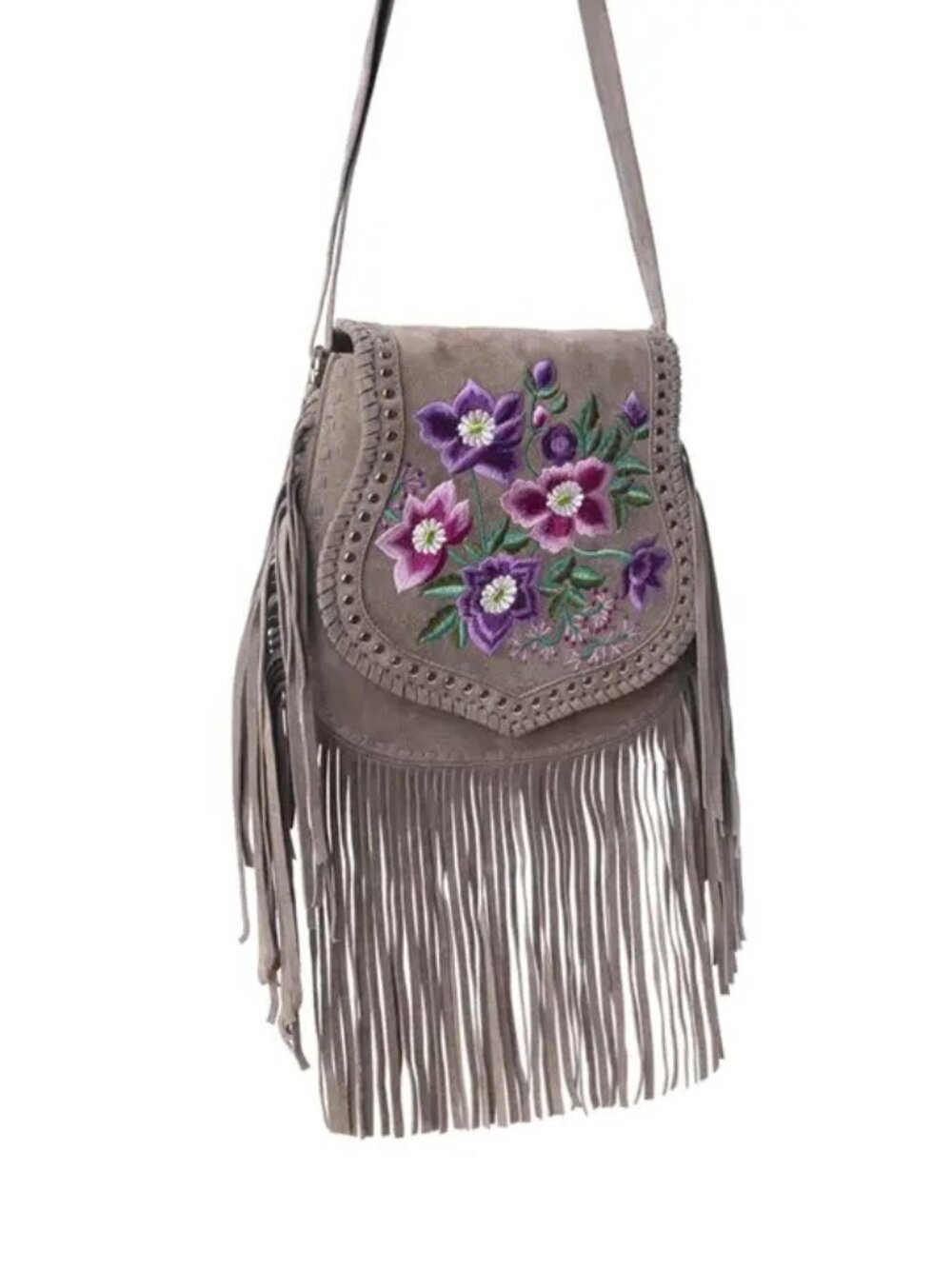 Myra Mojave Meadow Leather Bag in Wild Clay- Boho Lilac Dreams Fringe Crossbody