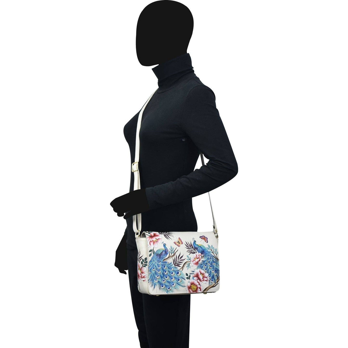 Anuschka Flap Crossbody - 683- white with peacock