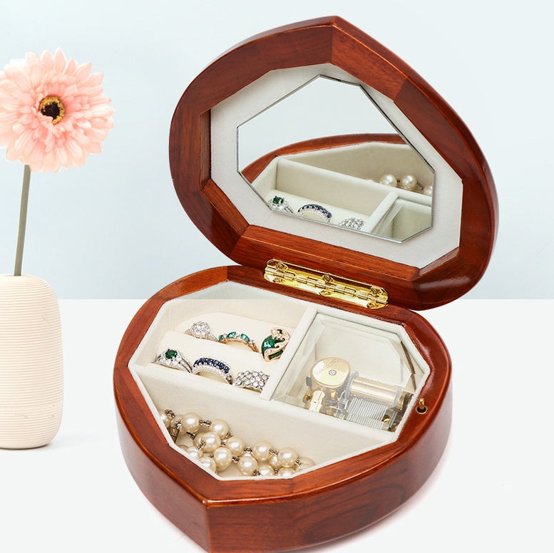 European Style Heart Shaped Wooden Jewelry Music Box