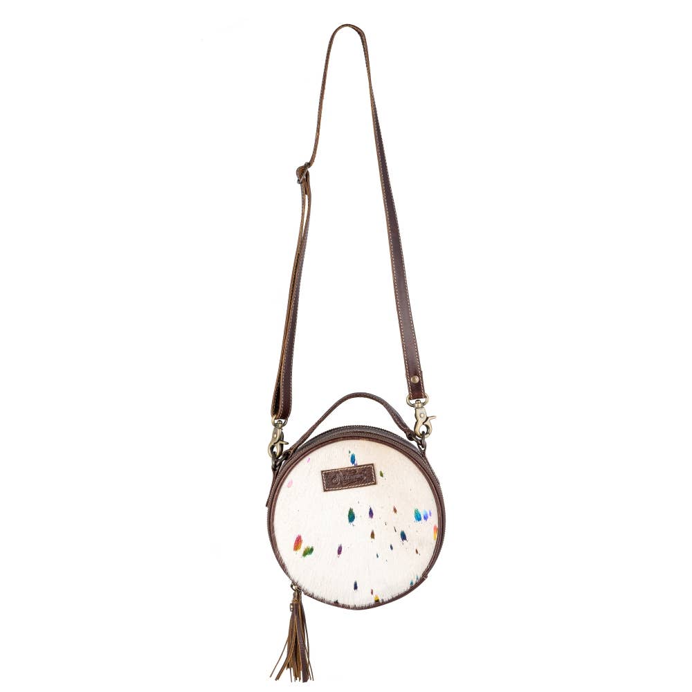 Full Grain Leather & Acid Wash Cowhide Round Crossbody