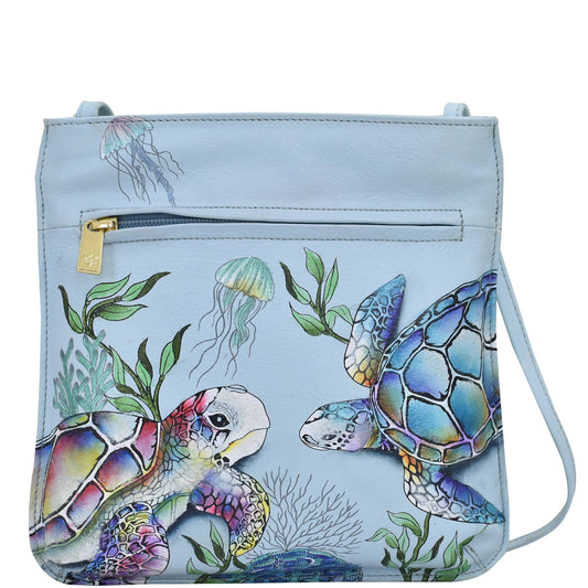 Anuschka Hand-Painted Leather Slim Crossbody With Front Zip - 452-sea turtles