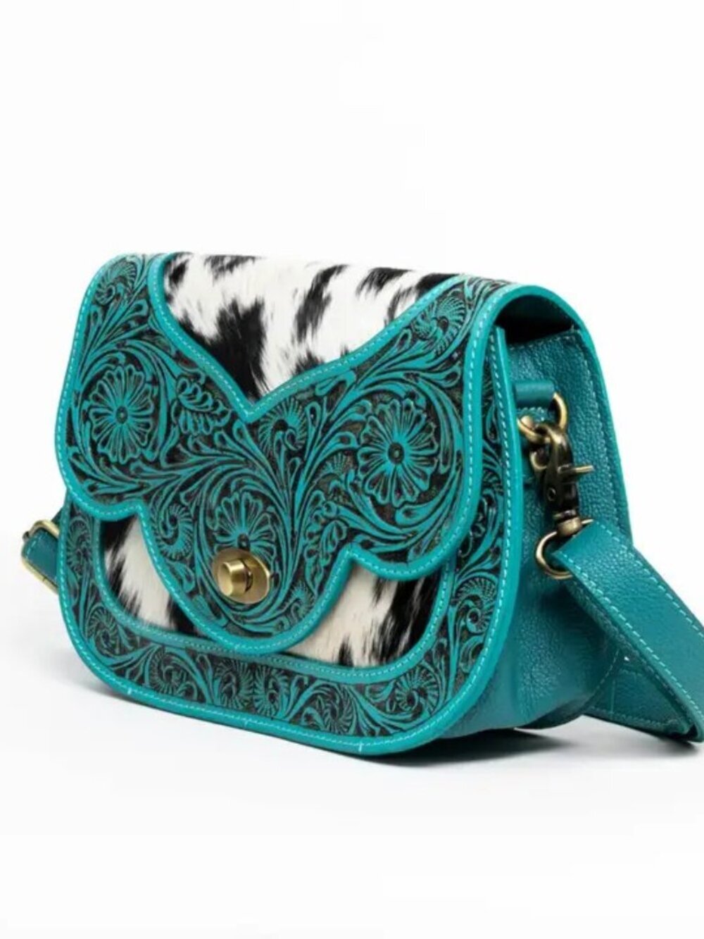 Turquoise Tooled Cowhide Crossbody