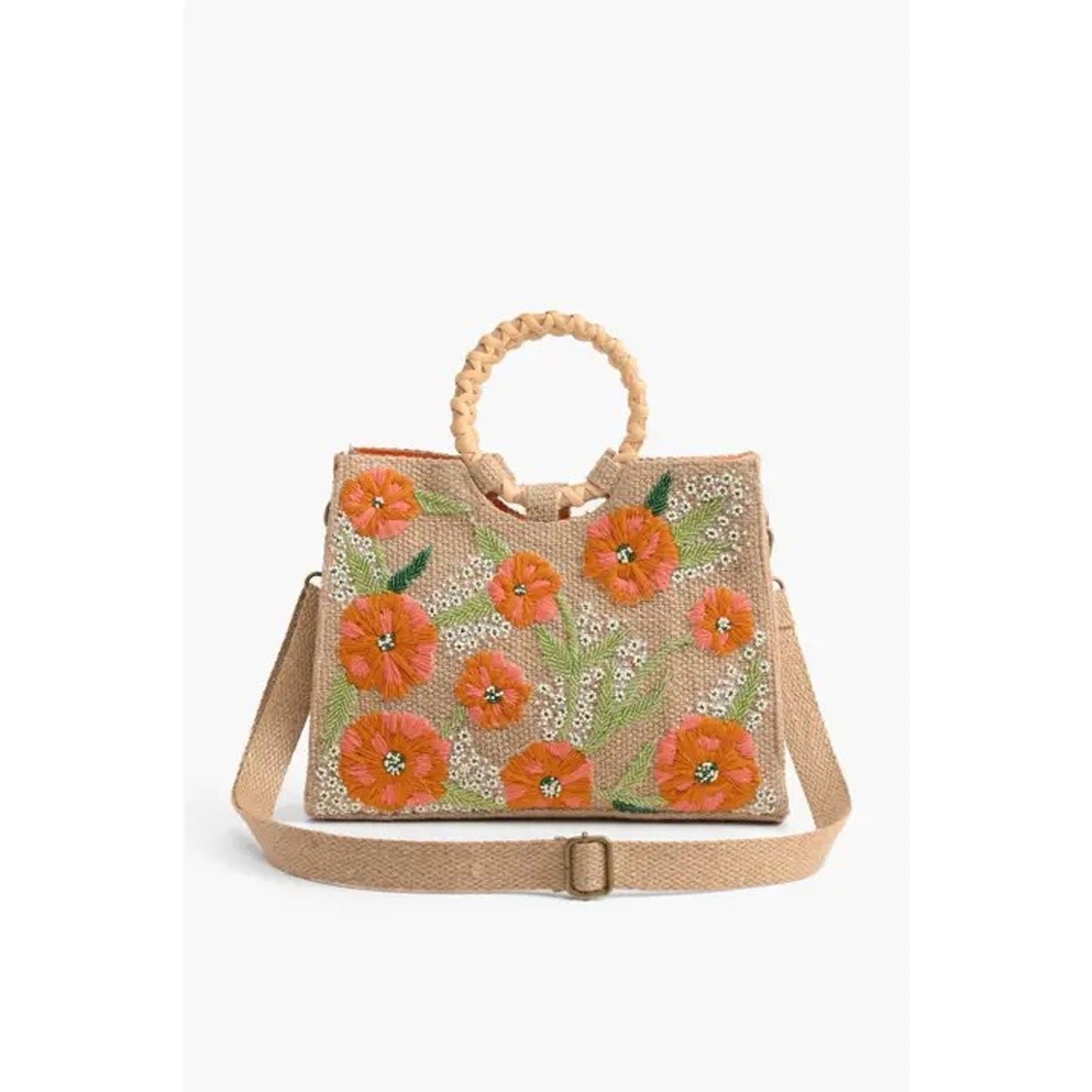 America & Beyond Floral Beaded Jute Shoulder Bag