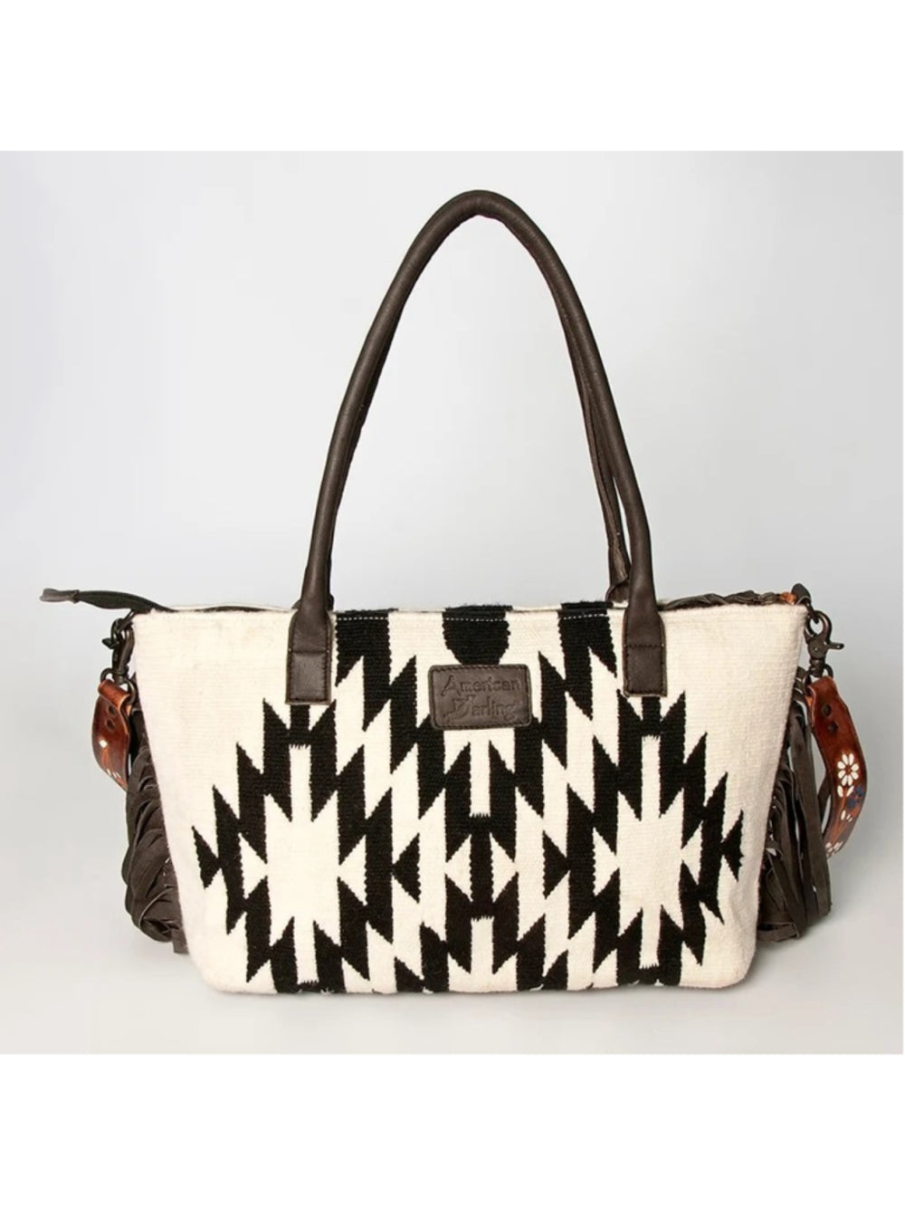 American Darling Boho wild Aztec Fringe Black and white 2 in 1 Satchel Crossbody