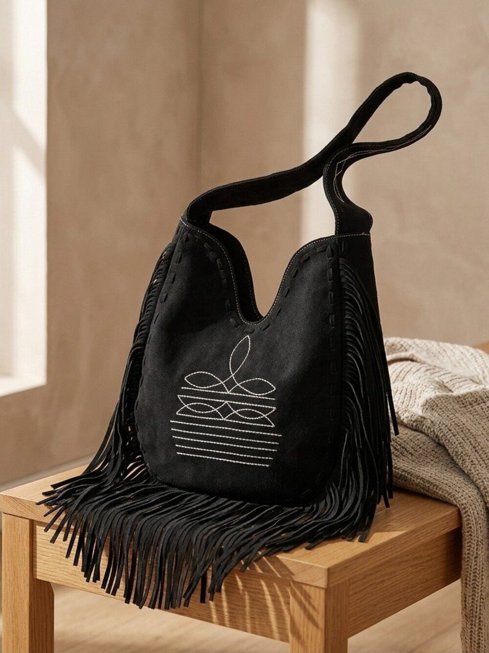 American Darling Black Boho Fringe Western Crossbody Hobo Bag
