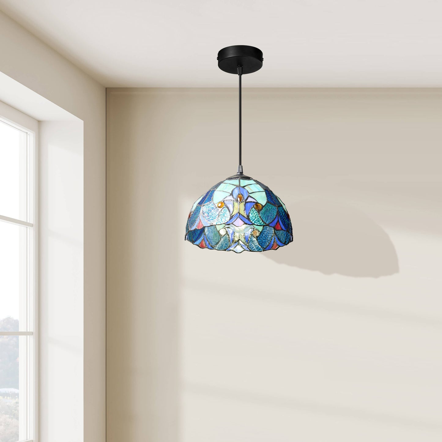10.25"W Halston Traditional Blue Dome stained glass Shade Pendant
