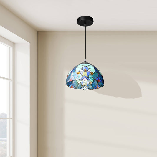 10.25"W Halston Traditional Blue Dome stained glass Shade Pendant