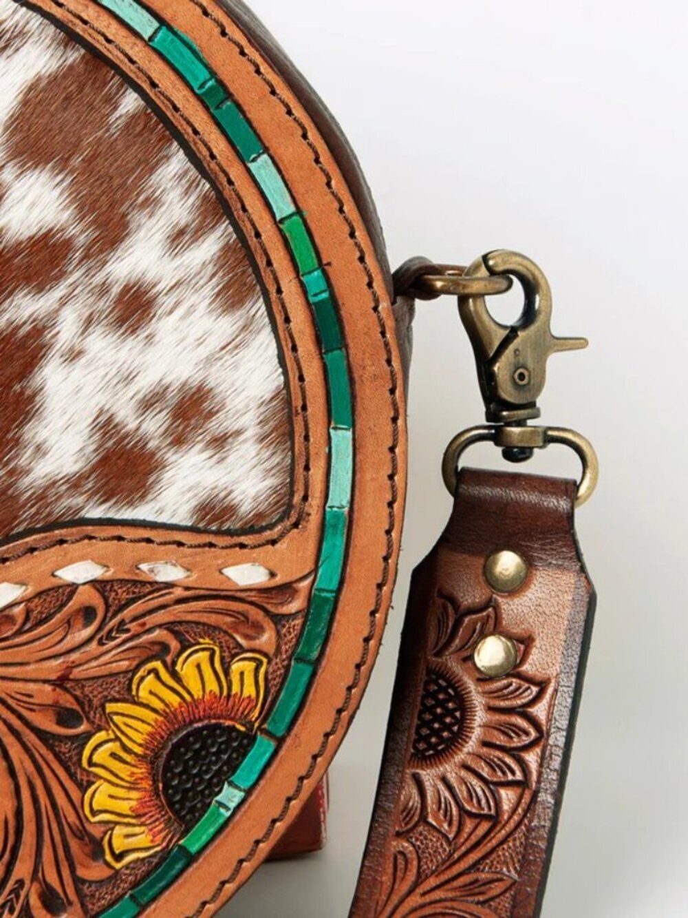 American Darling Sunflower Tooled Crossbody Canteen Bag