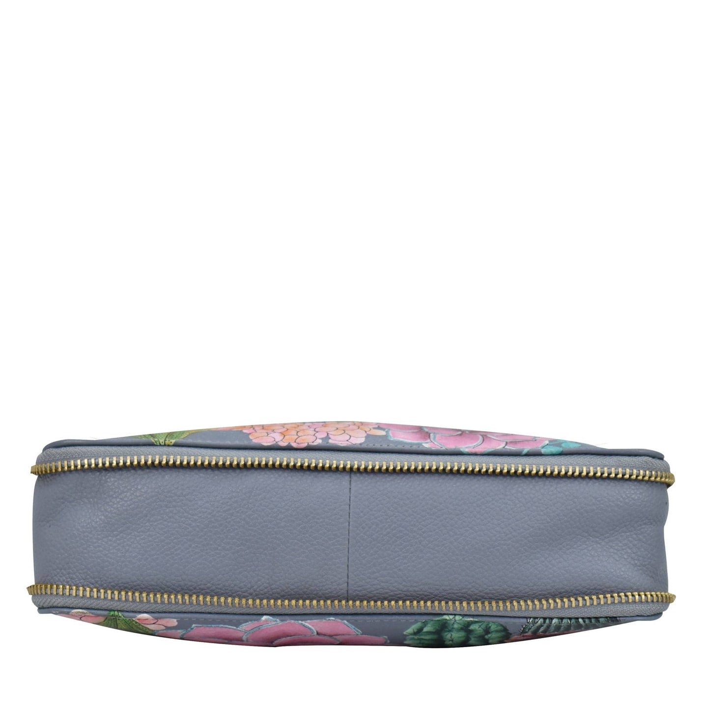 Anuschka Hand-Painted Leather Expandable Travel Crossbody - 550- dusty blue with cactus flowers