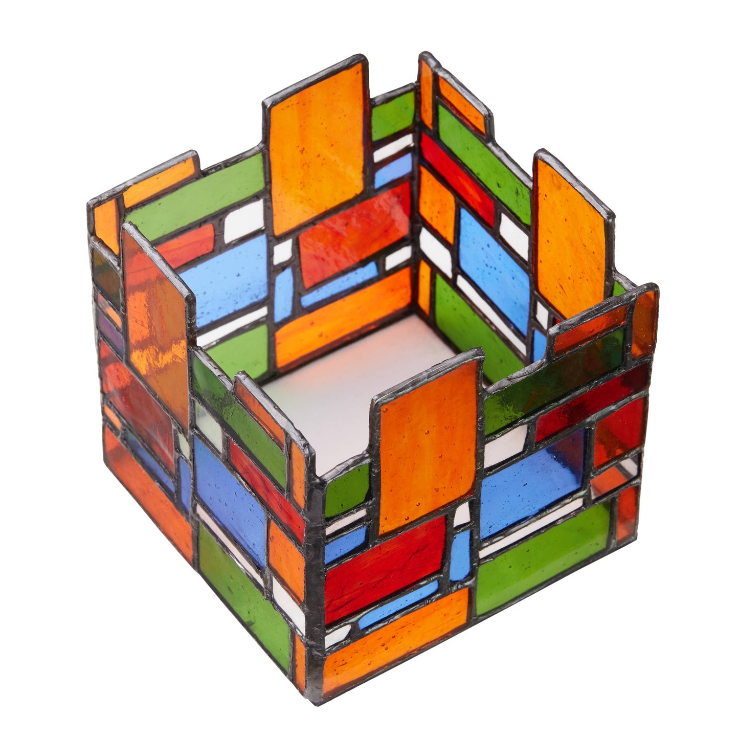4.75"W Tiffany-Style Geometric Stained Glass Candle Holder
