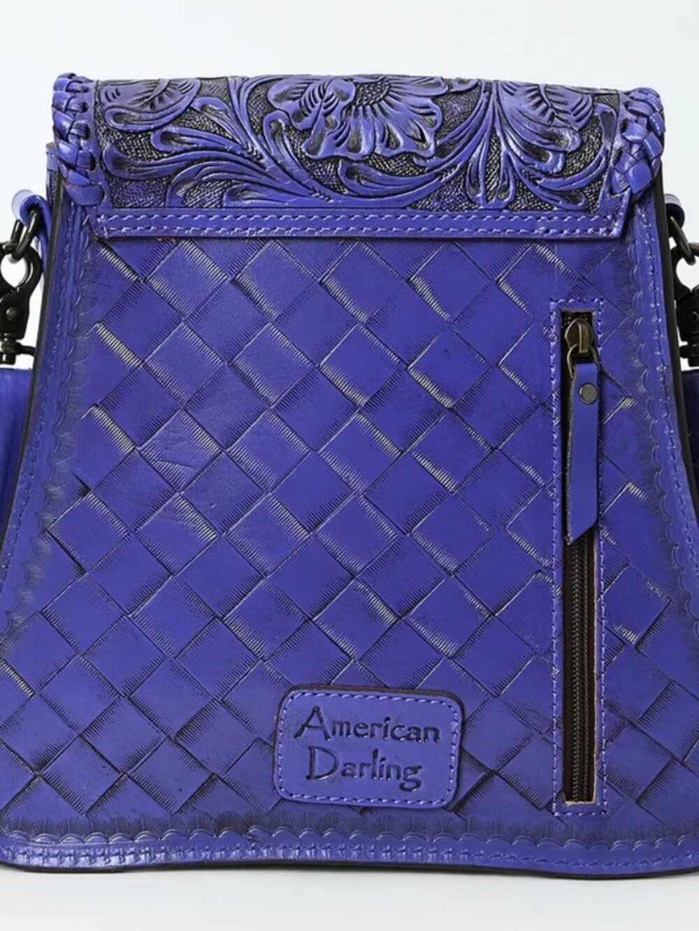 American Darling Hand-Tooled Floral Purple Leather Crossbody Bag |
