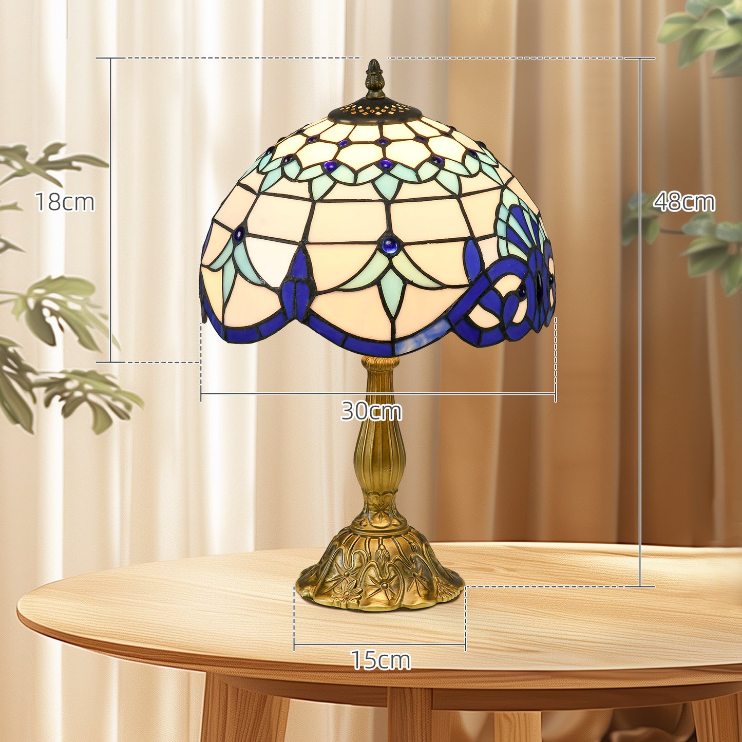 Stained Glass Table Lamp, Handmade Antique Bedside Lamp For Bedroom, Living Room, Home, Nightstand, Decorative Night Light, Blue
