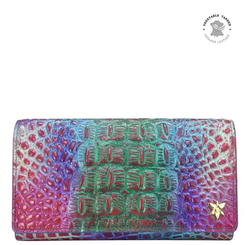 Anuschka Day Dreams Croc Embossed pink and green ombre Three Fold Wallet - 1150