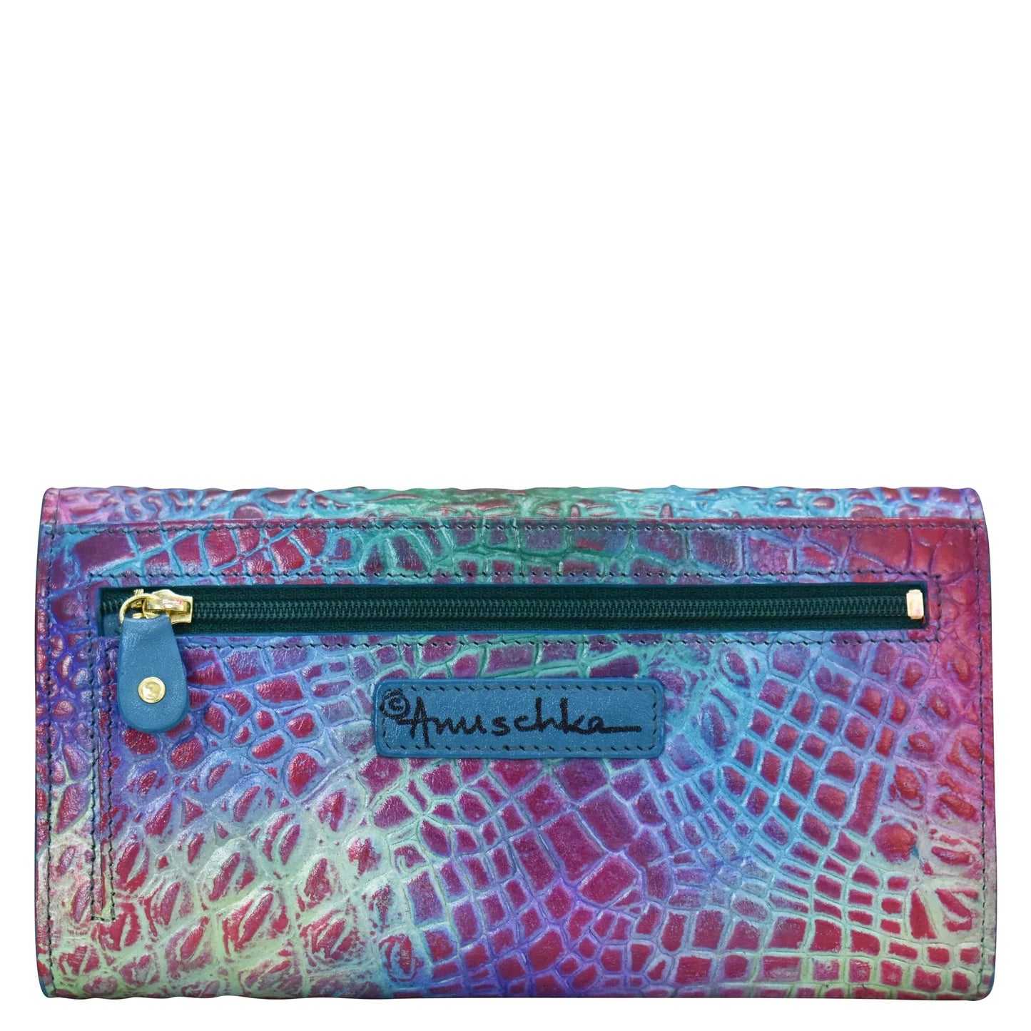 Anuschka Day Dreams Croc Embossed pink and green ombre Three Fold Wallet - 1150