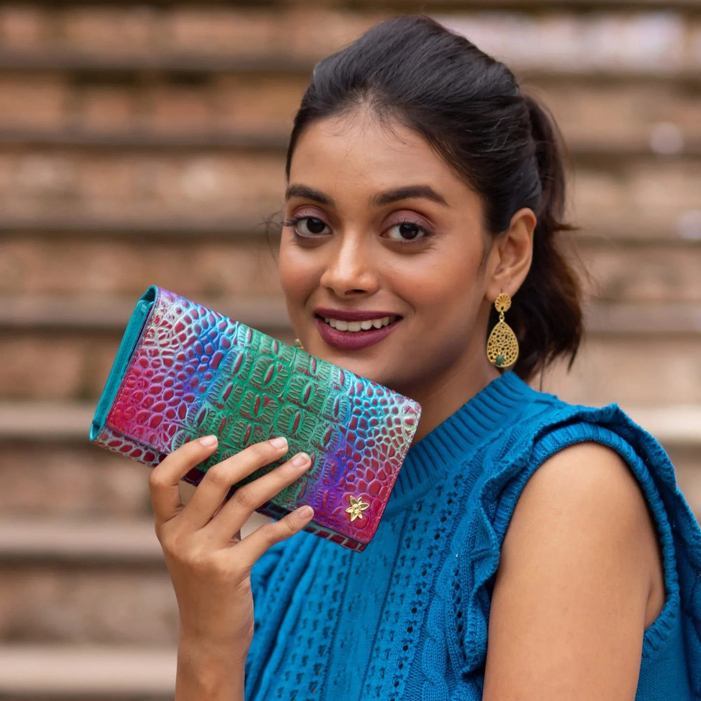 Anuschka Day Dreams Croc Embossed pink and green ombre Three Fold Wallet - 1150
