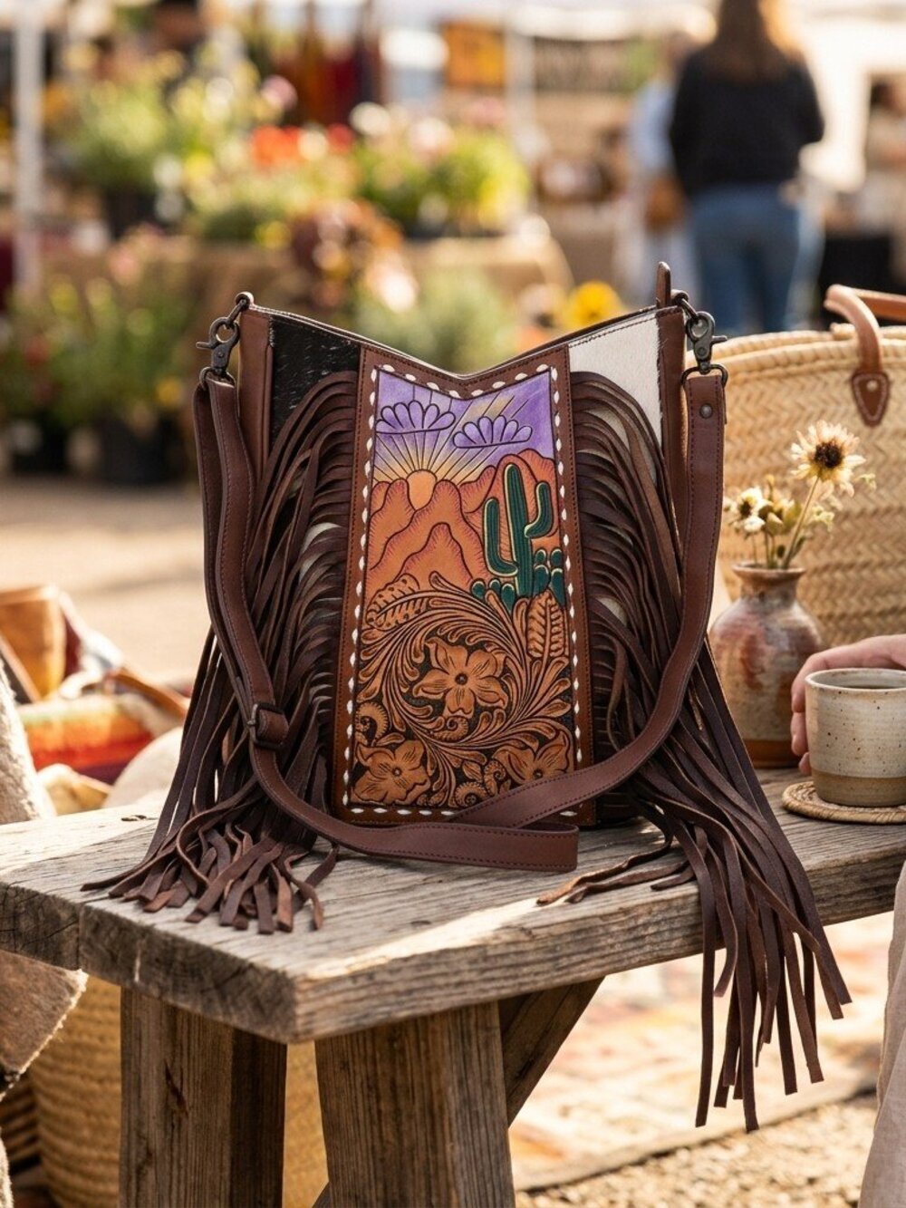 American Darling Desert at Dusk Fringe Tooled Crossbody