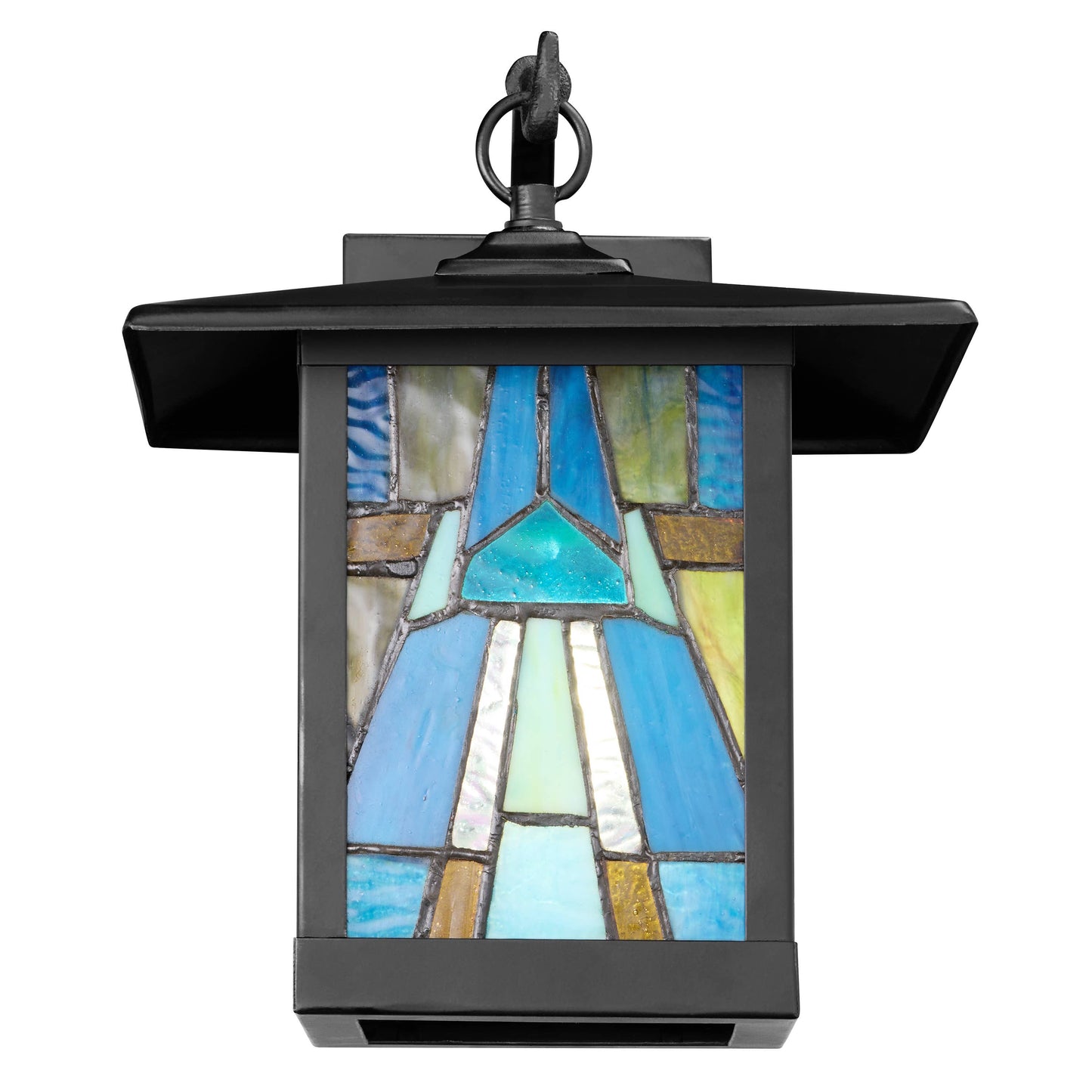 11.75"H Aqua and Amber 1-Light stained glass Outdoor Lantern Wall Sconce