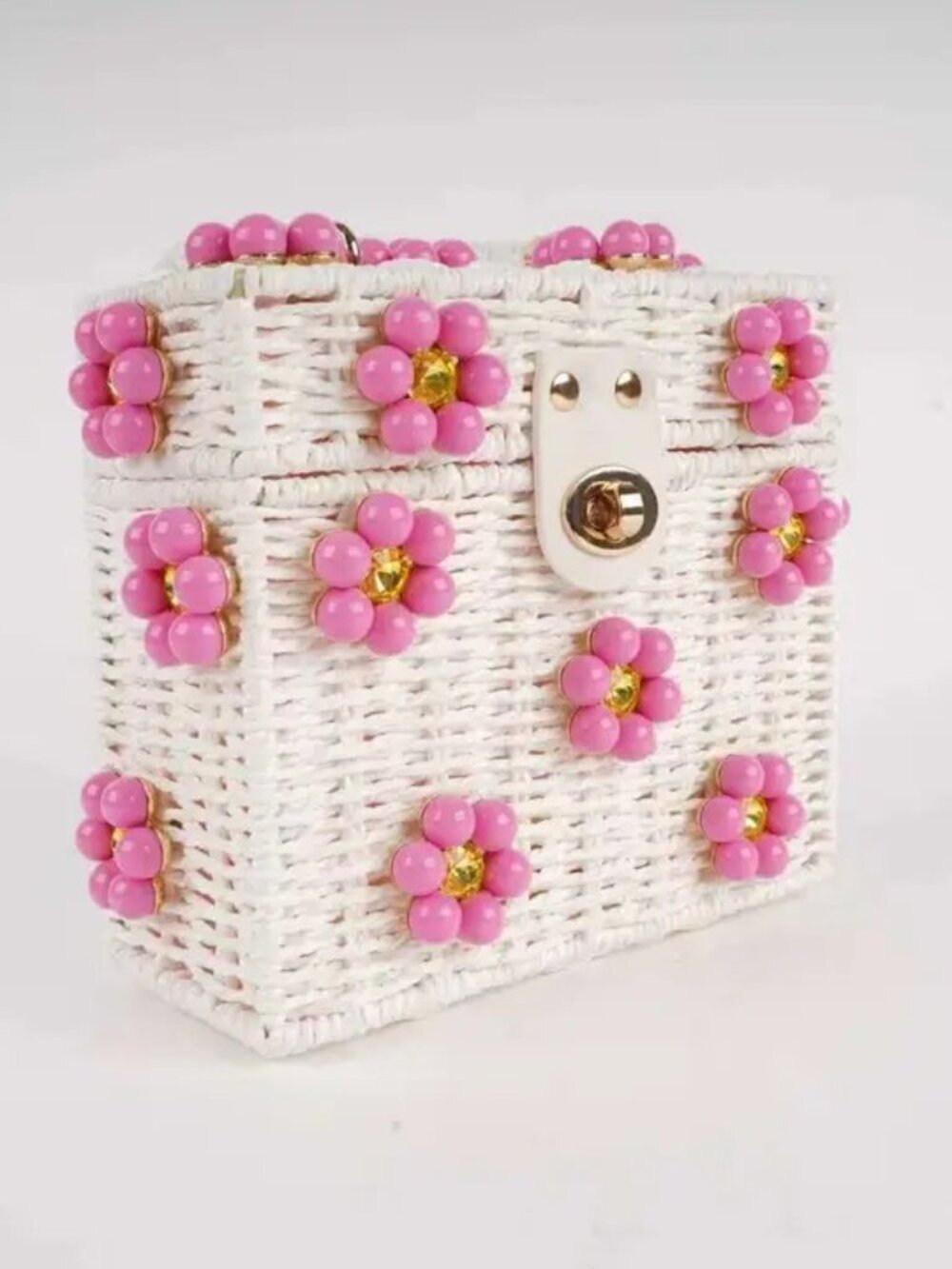 Pink Paradise Blossom Wicker Bucket Daisy Flower Purse