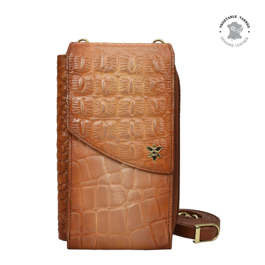 Anuschka Croc Embossed Desert Caramel Crossbody Phone Case - 1173