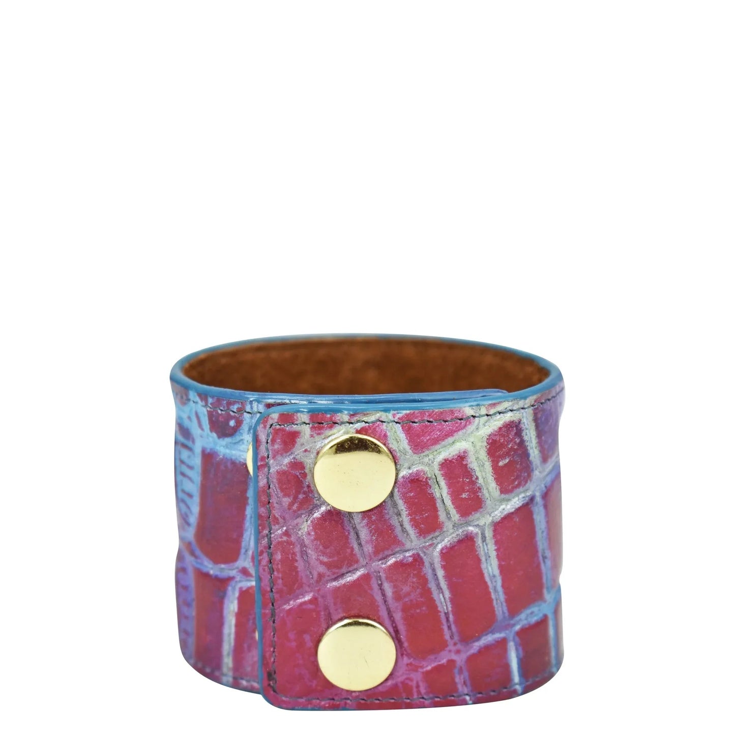 Anuschka Croc embosseed daydream ombre Painted Leather Cuff bracelet pink and green- 1176