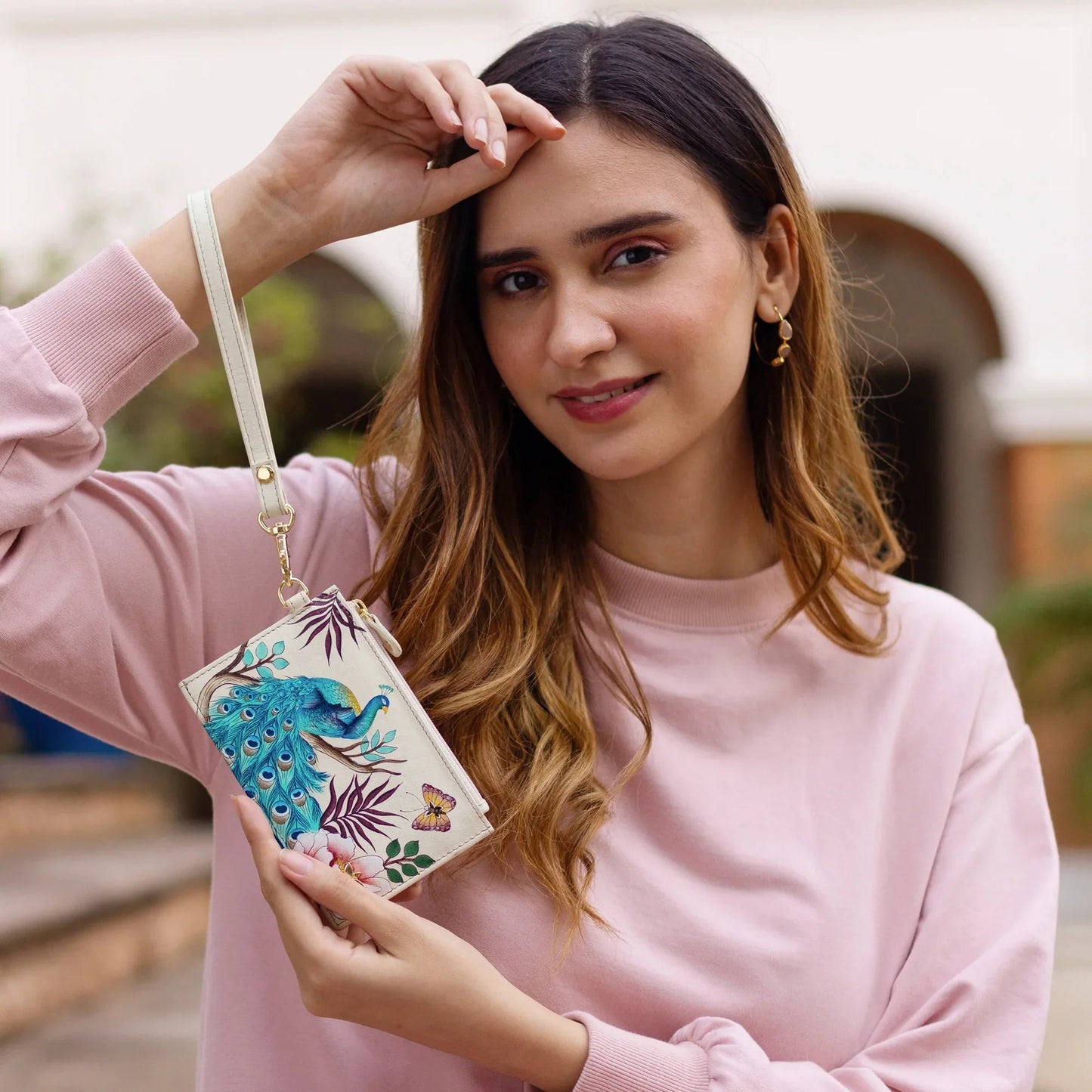 Anushcka Pretty Peacocks Card Holder with Wristlet - 1180