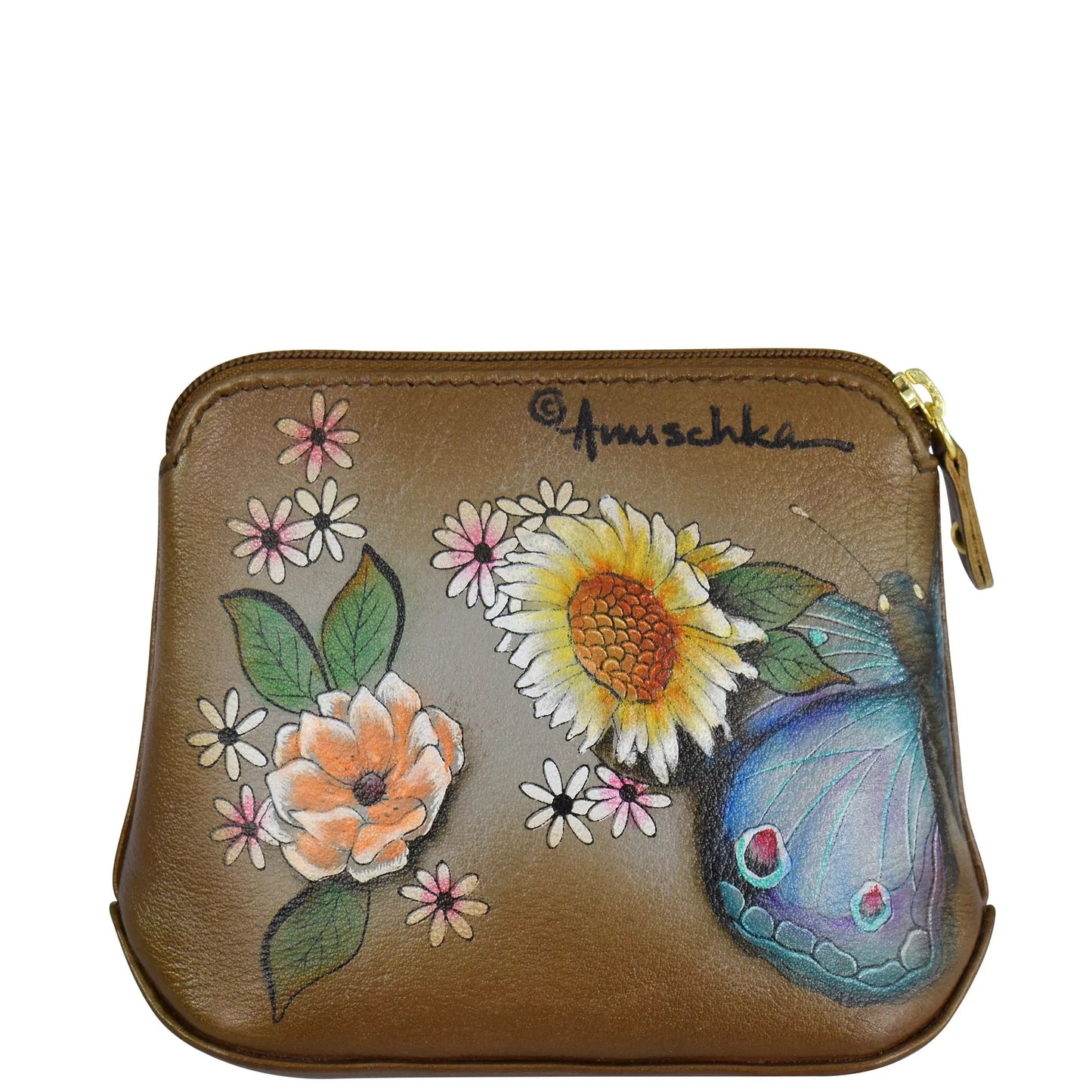Anuschka Butterfly Blooms Bronze Multi Purpose Zip Pouch - 1182
