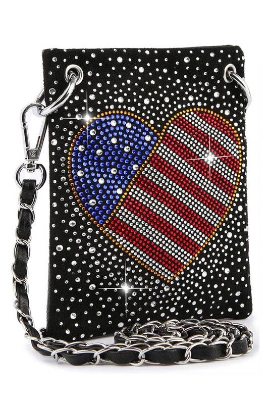 AMERICAN FLAG HEART PETITE CROSSBODY SLING BAG BAG14680