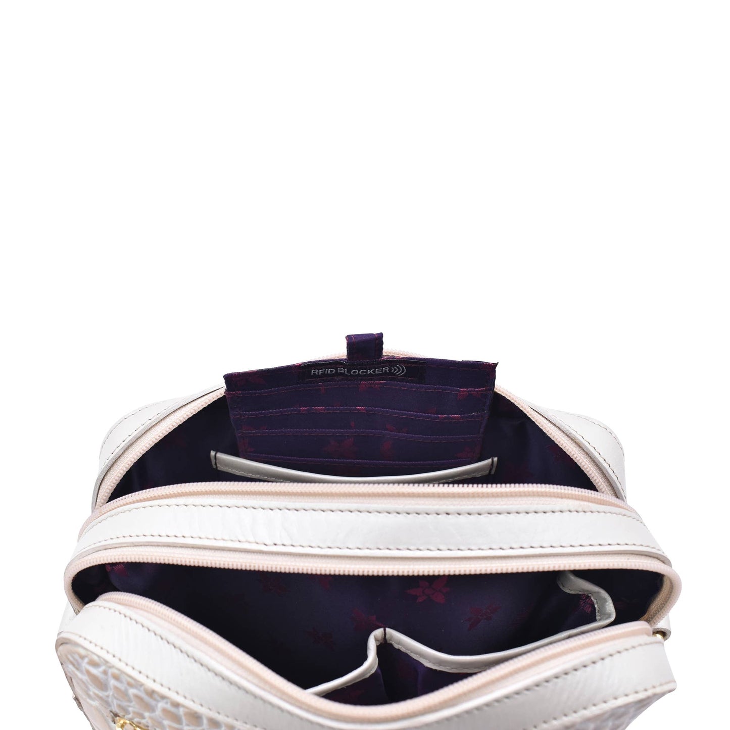 Anuschka Croc Embossed Leather Twin Top Messenger - 704 pearl
