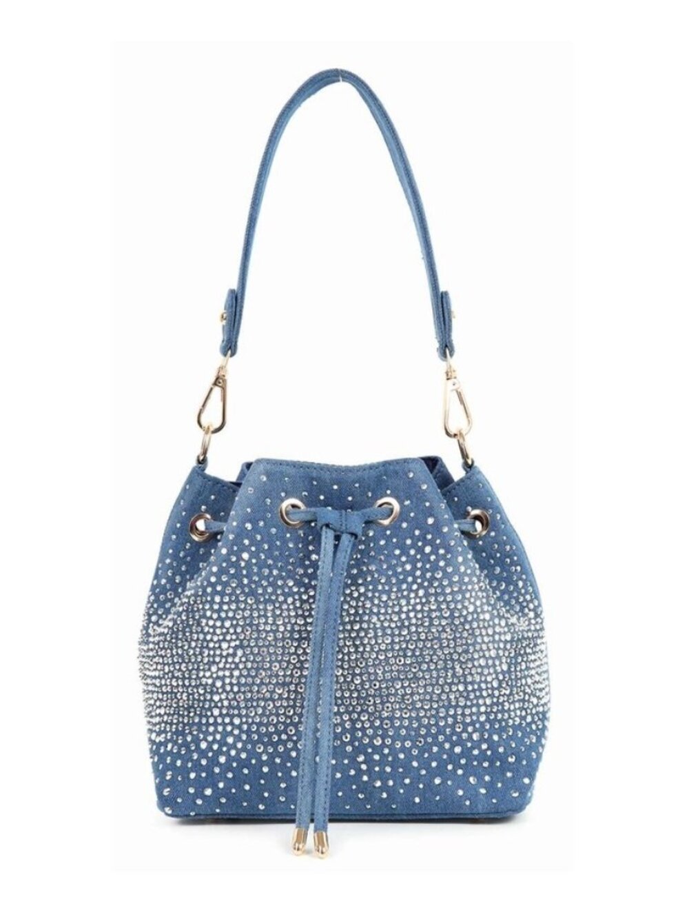 Twinkle Drift Denim Rhinestone Bucket Bag