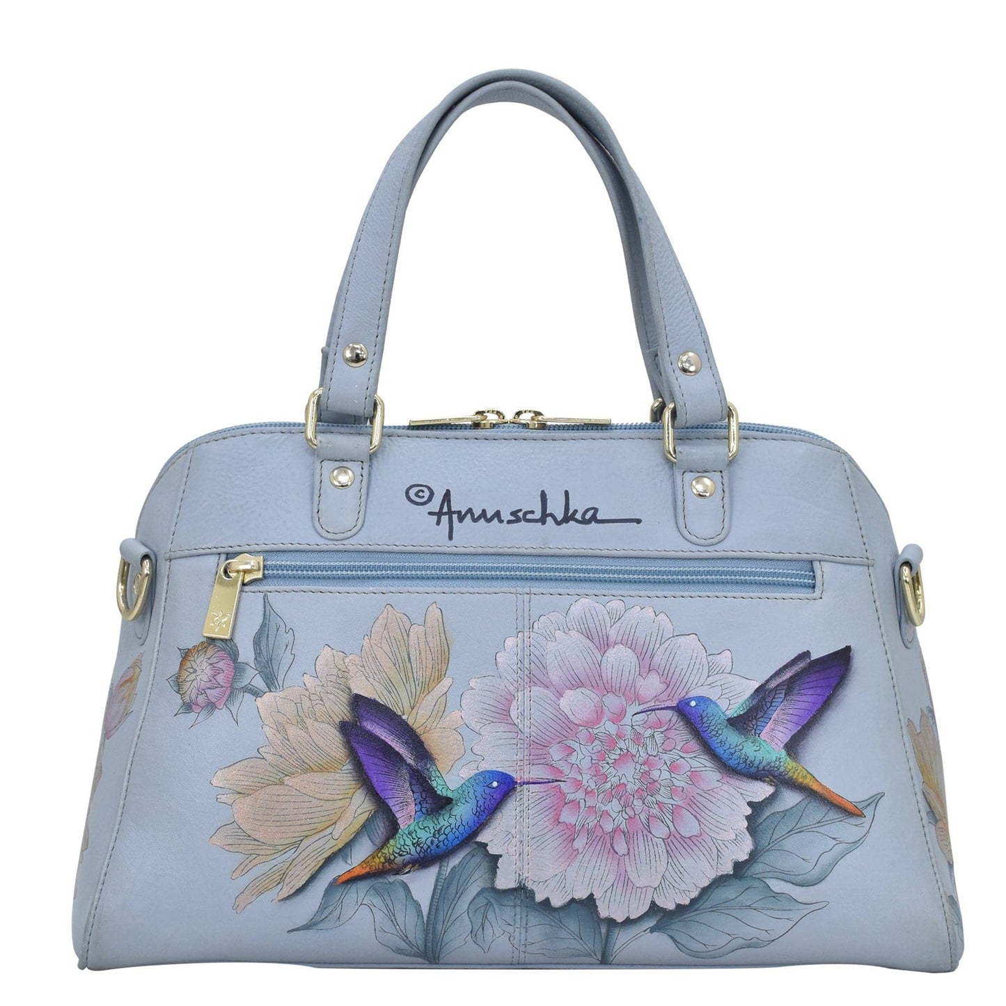 Anuschka Hand-Painted Leather Wide Organizer Satchel - 695 Hummingbird
