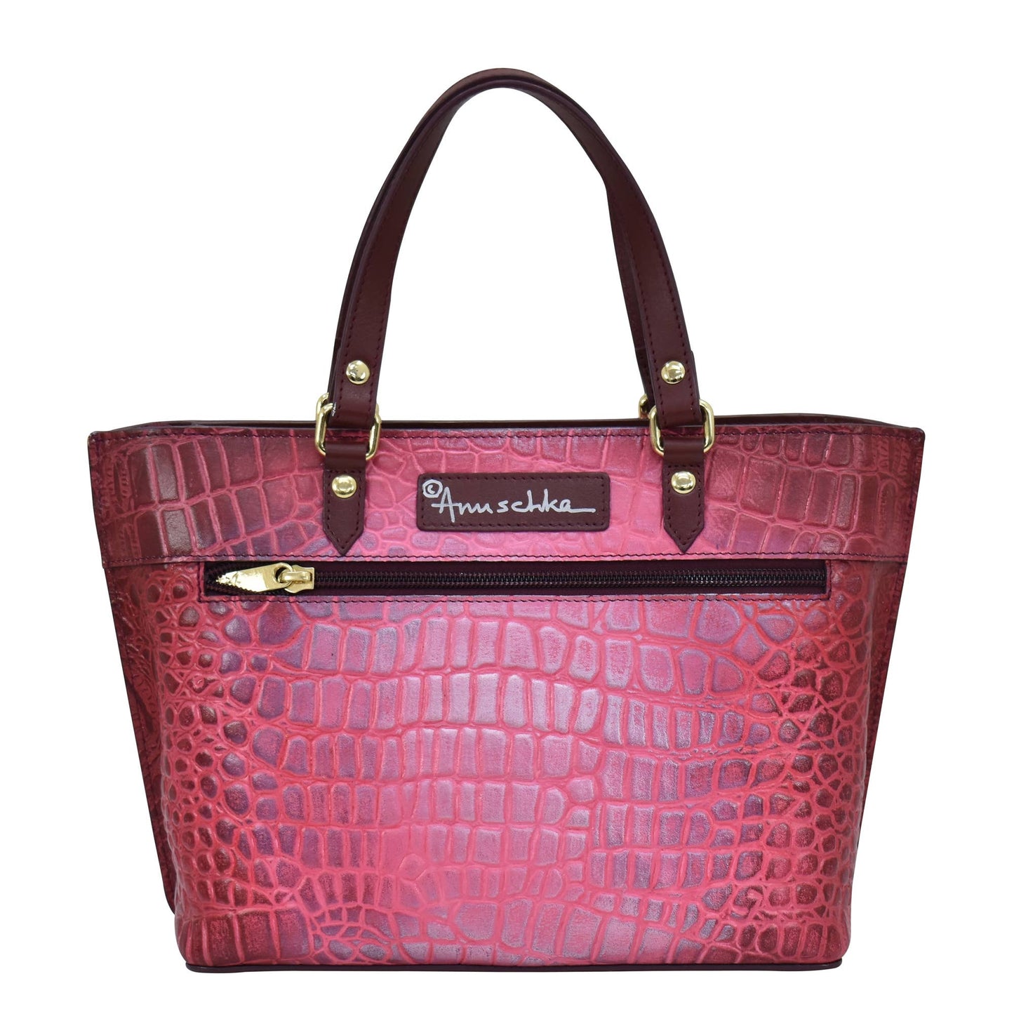 Anuschka Croc Embossed Leather Medium Tote - 693 in pink