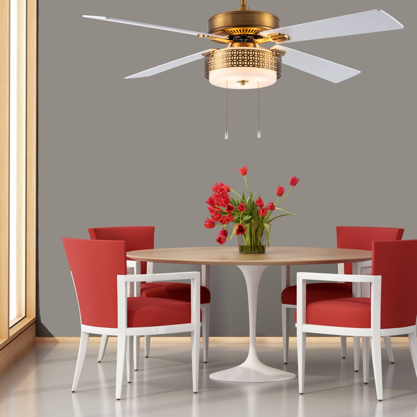 52"W Levi Brass 4-Blade LED Ceiling Fan