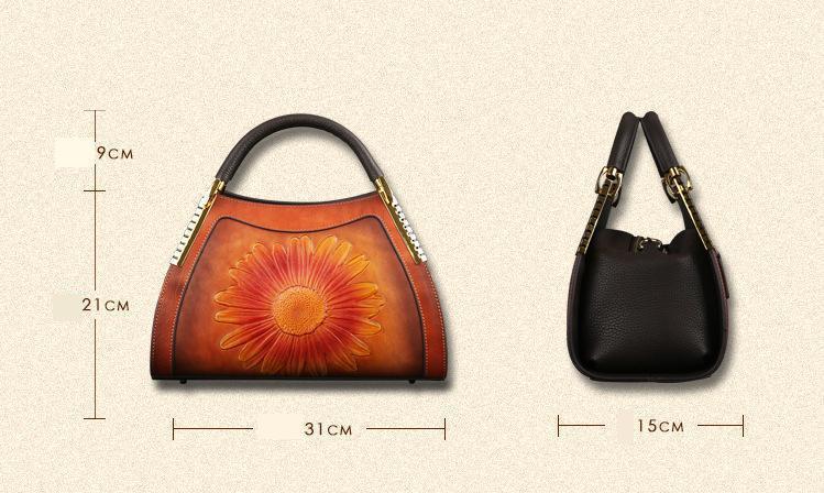 "The sunflower" Leather embossed Messenger Bag