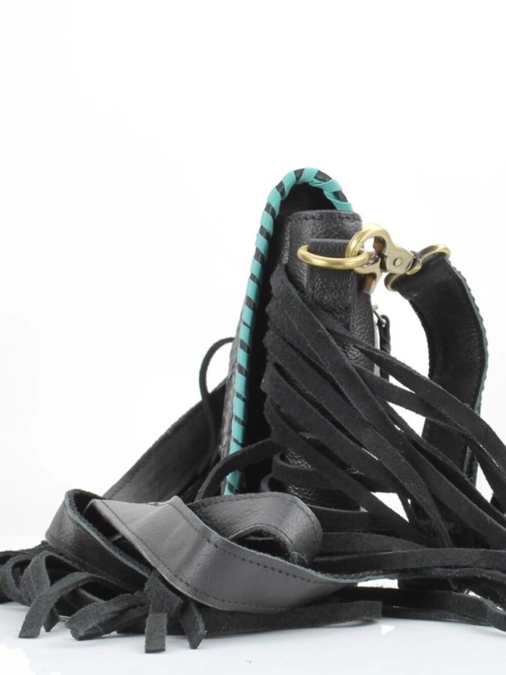 Turquoise at Midnight Boho Fringe Floral Crossbody