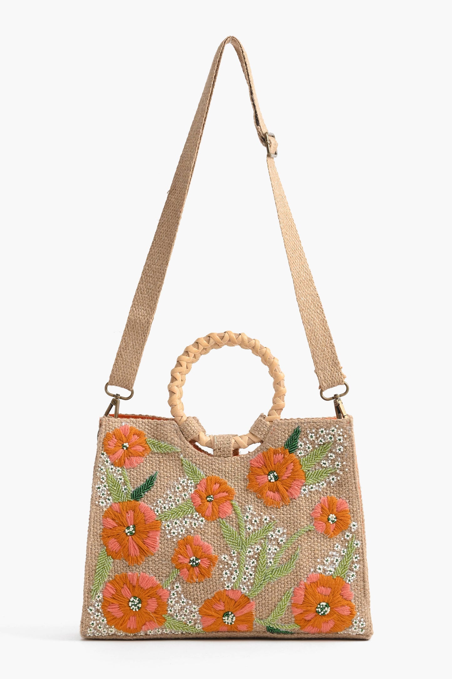 America & Beyond Floral Beaded Jute Shoulder bag