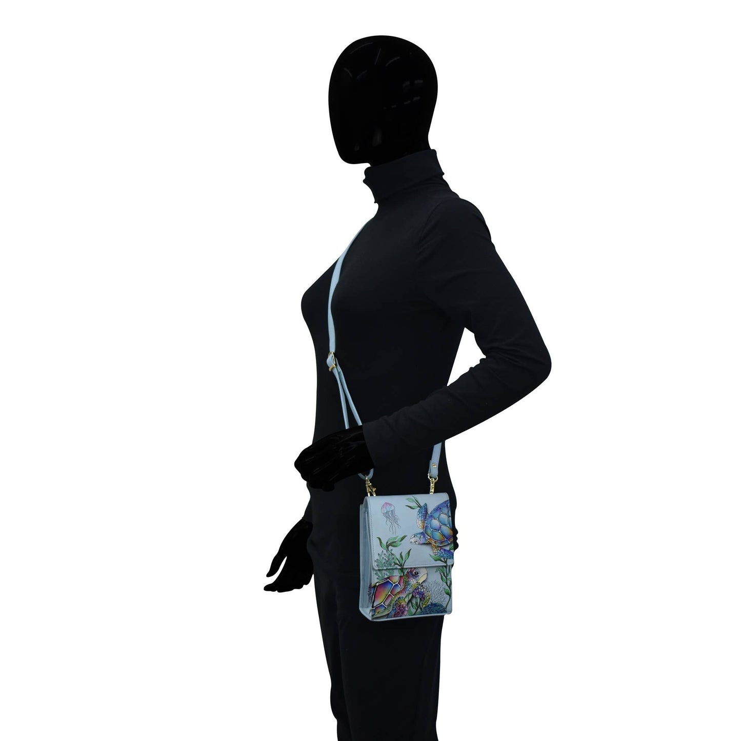 Hand-Painted Leather Triple Compartment Crossbody Organizer