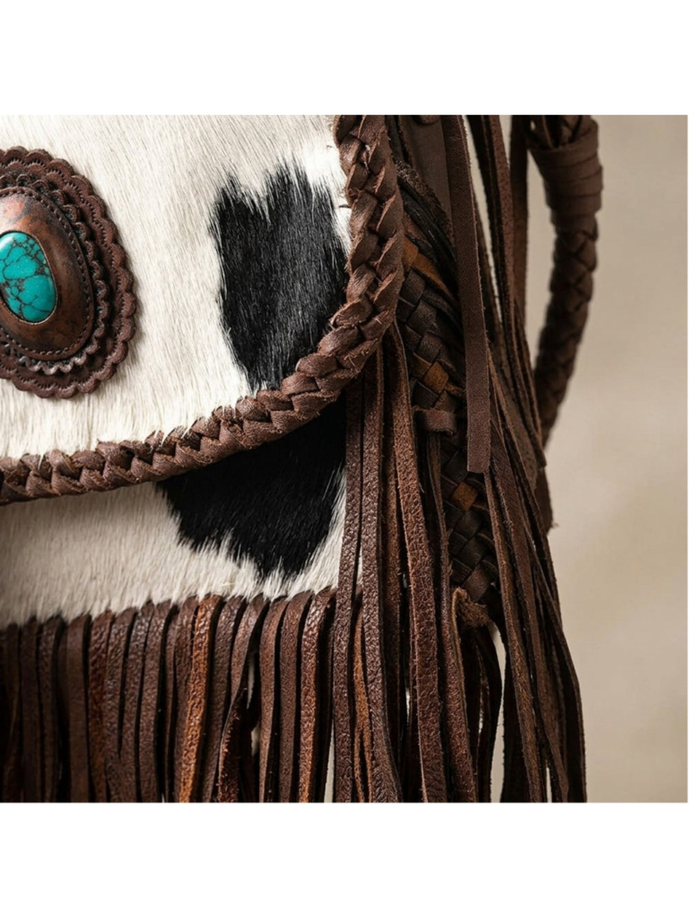 American Darling Desert Fringe Cowhide with Turquoise Concho Crossbody
