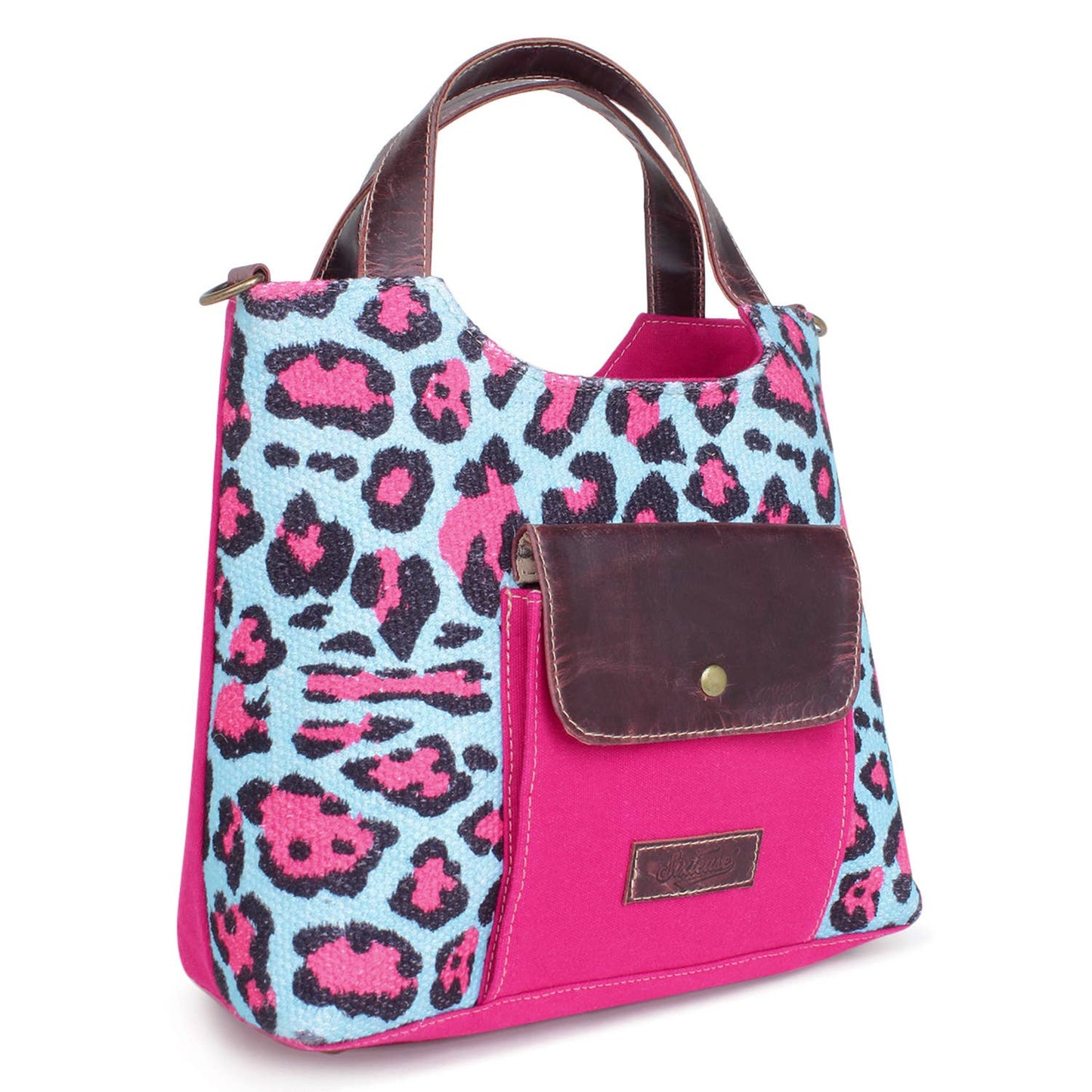 Hot Pink and Turquoise Wild Cat Animal Print 2 in 1 Crossbody