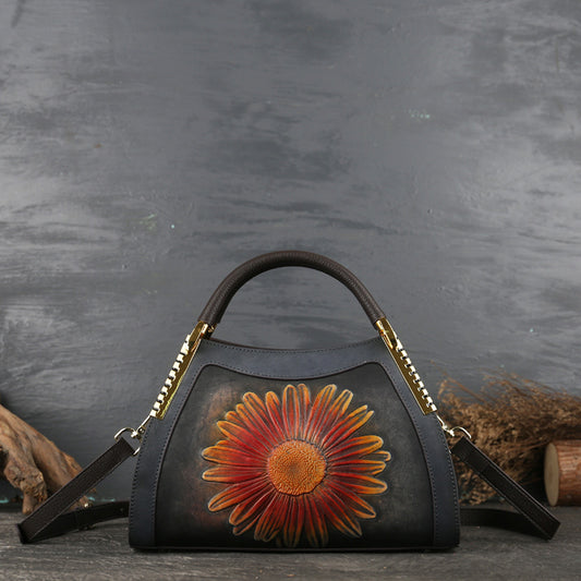 "The sunflower" Leather embossed Messenger Bag