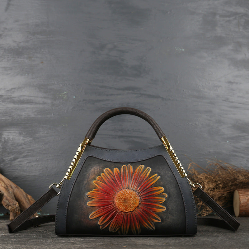 "The sunflower" Leather embossed Messenger Bag