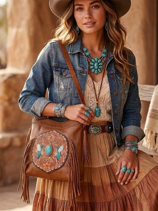 American Darling Turquoise Hummingbird Spirit Fringe Crossbody