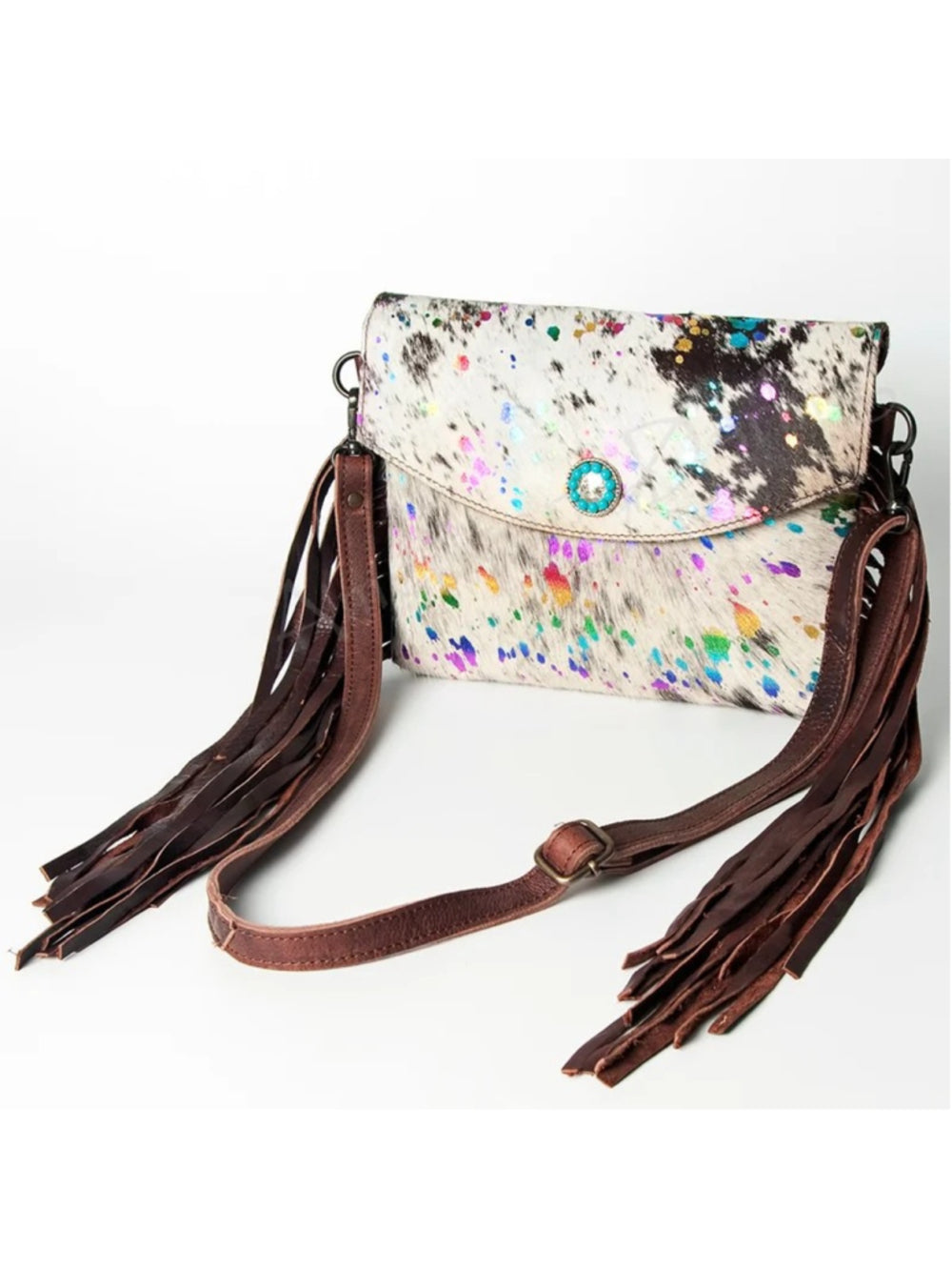 American Darling Wildflower Sparkle Fringe Crossbody Bag with turquoise center