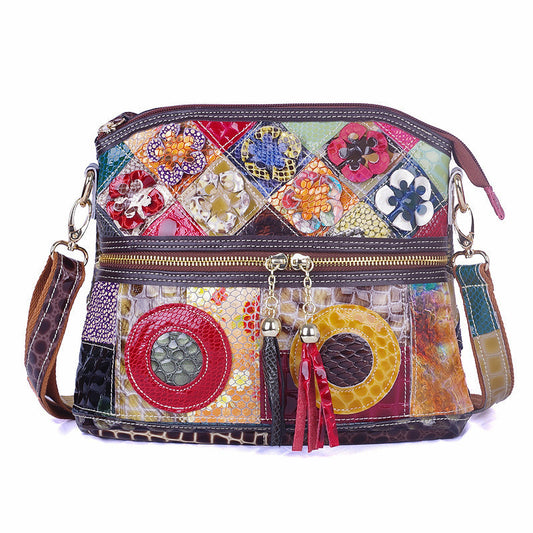 "The patchwork Boho" Leather Messenger Bag