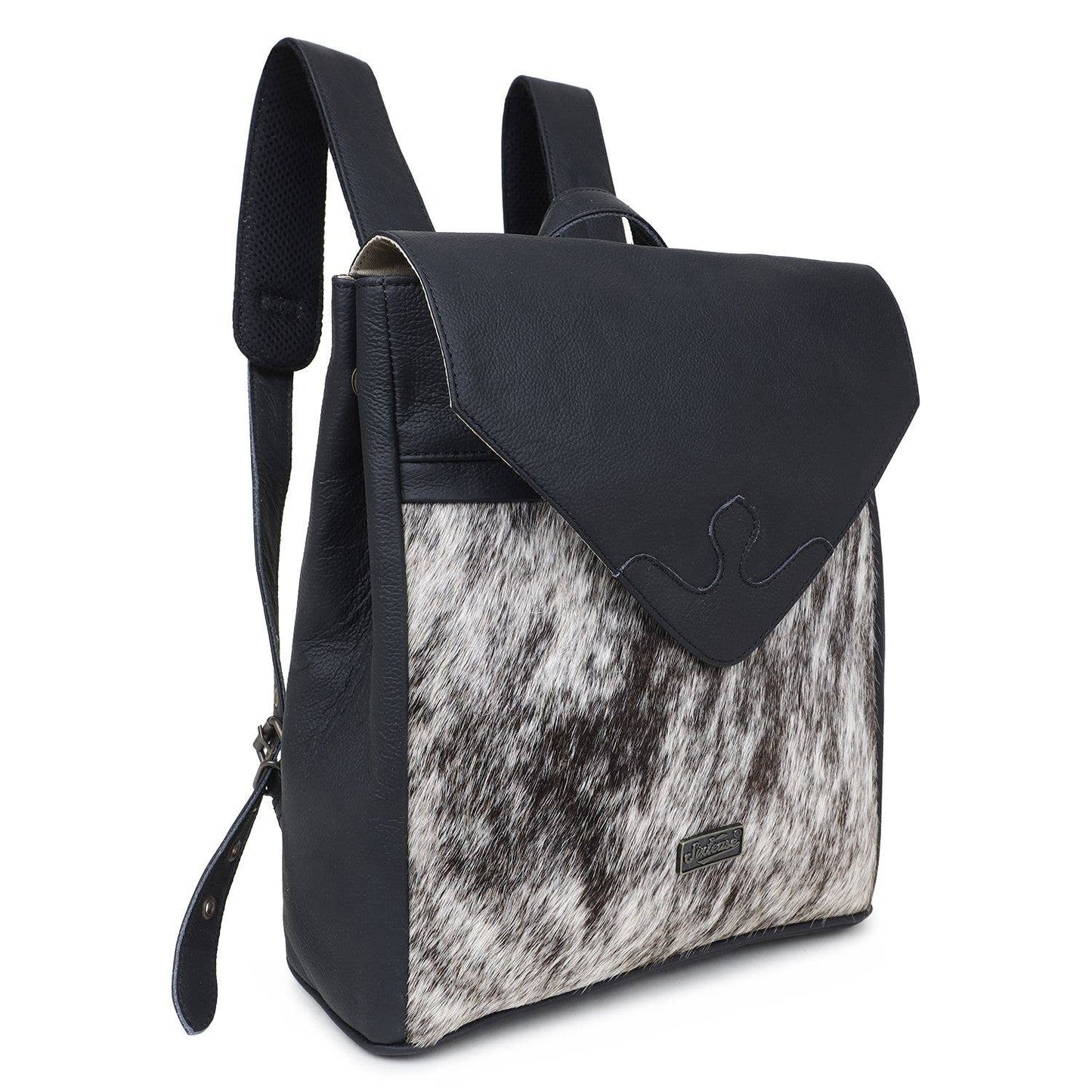 Leather and Cowhide Women's Backpack - Black White